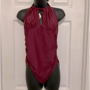 East Elegant Women's Maternity Swimsuit  Burgundy Size M Halter V-neck Swimwear